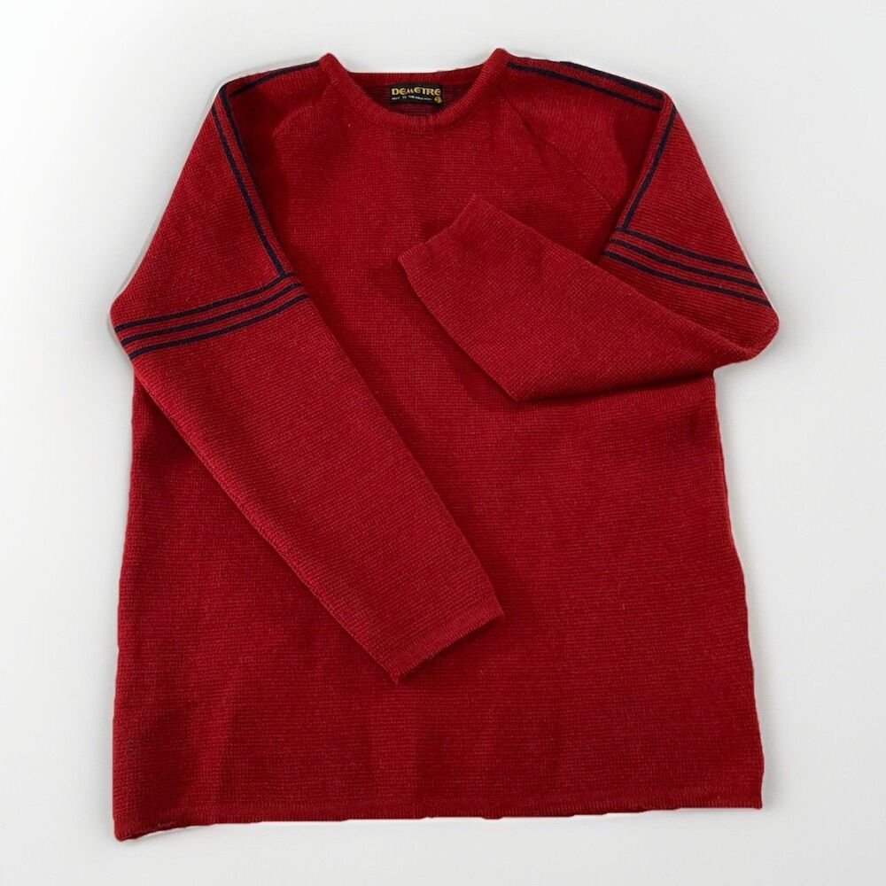 VTG 70s Demetre Ski Sweater Mens XL Red Blue Wool Knit Retro Striped